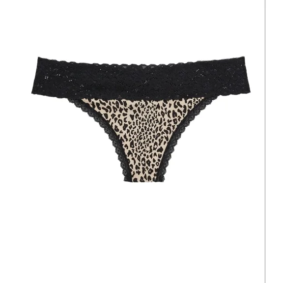 New Women'S Maurices Leopard Cotton Thong Panty With Lace (1X)
