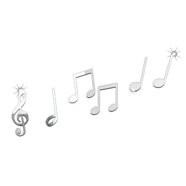 MasteelfCA DIY Acrylic Art Sticker Music Note Pattern Mirror Surface Wall Sticker Collage Home Bedroom Office Decor Mural Decoration (Silver)