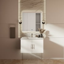 Geneva 30 in. W Glossy White Bath Vanity, Cultured Marble Top, and 30 in. LED Mirror