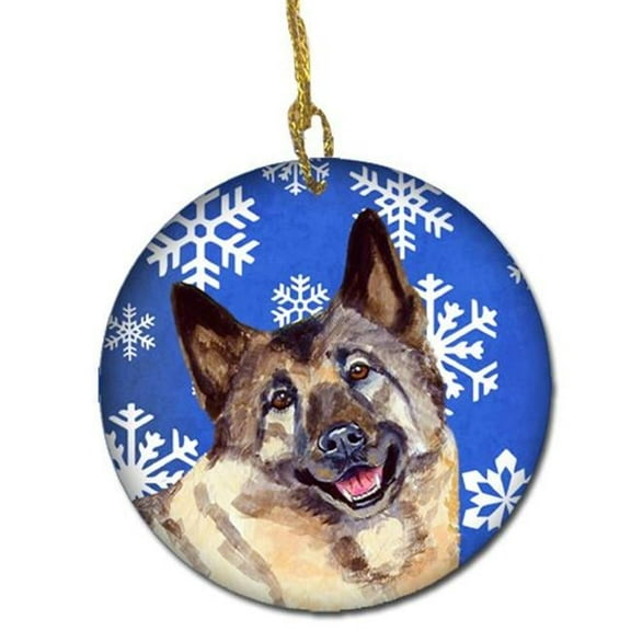 Norwegian Elkhound Winter Snowflake Holiday Ceramic Ornament