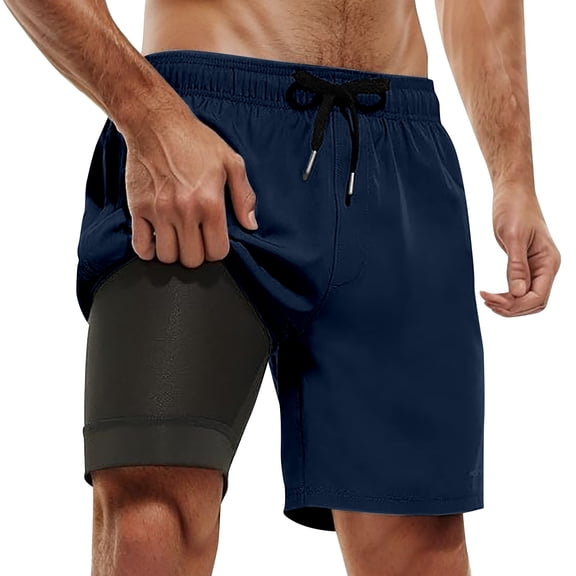 PMVFHDE Mens Swim Trunks With Compression Liner Inseam Board Shorts Bathing Suit Pockets Summer
