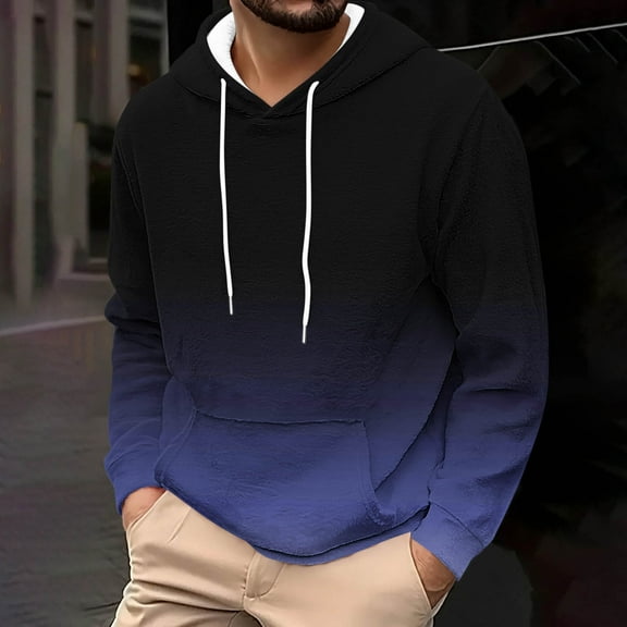 Big & Tall Flannel Hoodies for Men Plus Size S-4X Fleece Sherpa Sweatshirts with Pocket Long Sleeve Pullover Gradient Printed Thermal Workout Hoodie