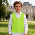 thumbnail image 2 of Bainana Boys Formal Vest For Teens Kids Solid Color Sleeveless V Neck Button Down Tops Elegant Casual Big Child Speech Performance Party Jacket Light Green Size 9-10 Years, 2 of 6