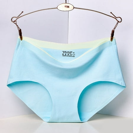 BUYISI Women Ladies Brief Panty Cotton Seamless Color Matching Middle Rise Sexy Breathable Solid Color Comfortable Blue M