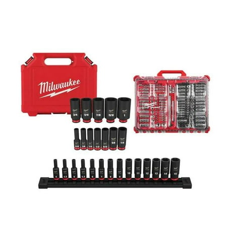 

Milwaukee SHOCKWAVE 1/4 in. 3/8 in. Drive Deep Well Impact/Chrome Ratchet Socket Set with PACKOUT (132-Piece)