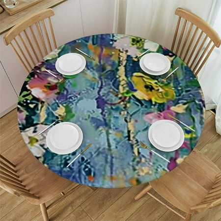 

BCIIG Flowers Round Table Cover Stain Resistant Washable for Indoor Outdoor Kitchen Dining Wedding Parties 100% Polyester Waterproof Fabric Tablecloths 31 -35