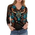 thumbnail image 2 of Uoodti Women's Long Sleeves Pleated Neckline Early Gift Fall Fashion Shirts Floral Printed Dressy Tunic Casual Fashion loose Bu siness Clothes, 2 of 5