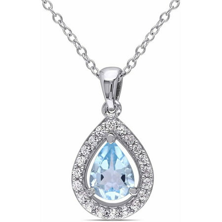 Tangelo 1-3/4 Carat T.G.W. Sky Blue Topaz and Created White Sapphire Sterling Silver Halo Pendant, 18