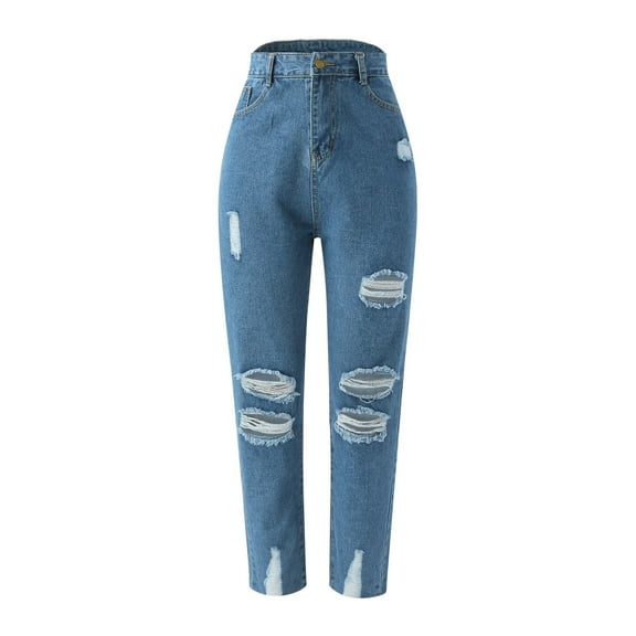 Aayomet Two Chicks Leggings Women Casual Fashion Soild Color High Waisted Slim Jeans Ripped Tassel Pocke Slim Jeans,Blue L