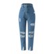 thumbnail image 2 of Gibobby Pantalones para mujer Jeans ajustados de talle de color sólido de moda casual para mujer Jeans ajustados con borla rasgada(Azul,CH), 2 of 5