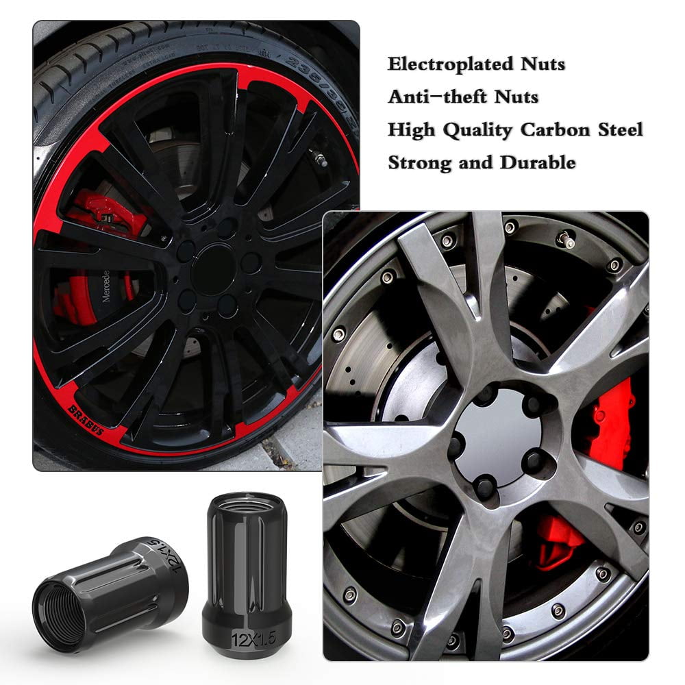Yitamotor pcs Lug Nuts 12x1 5 Black Open End M12x1 5 Bulge Acorn Wheel Lug Nuts 1 3 Tall With 1 Key Walmart Com Walmart Com