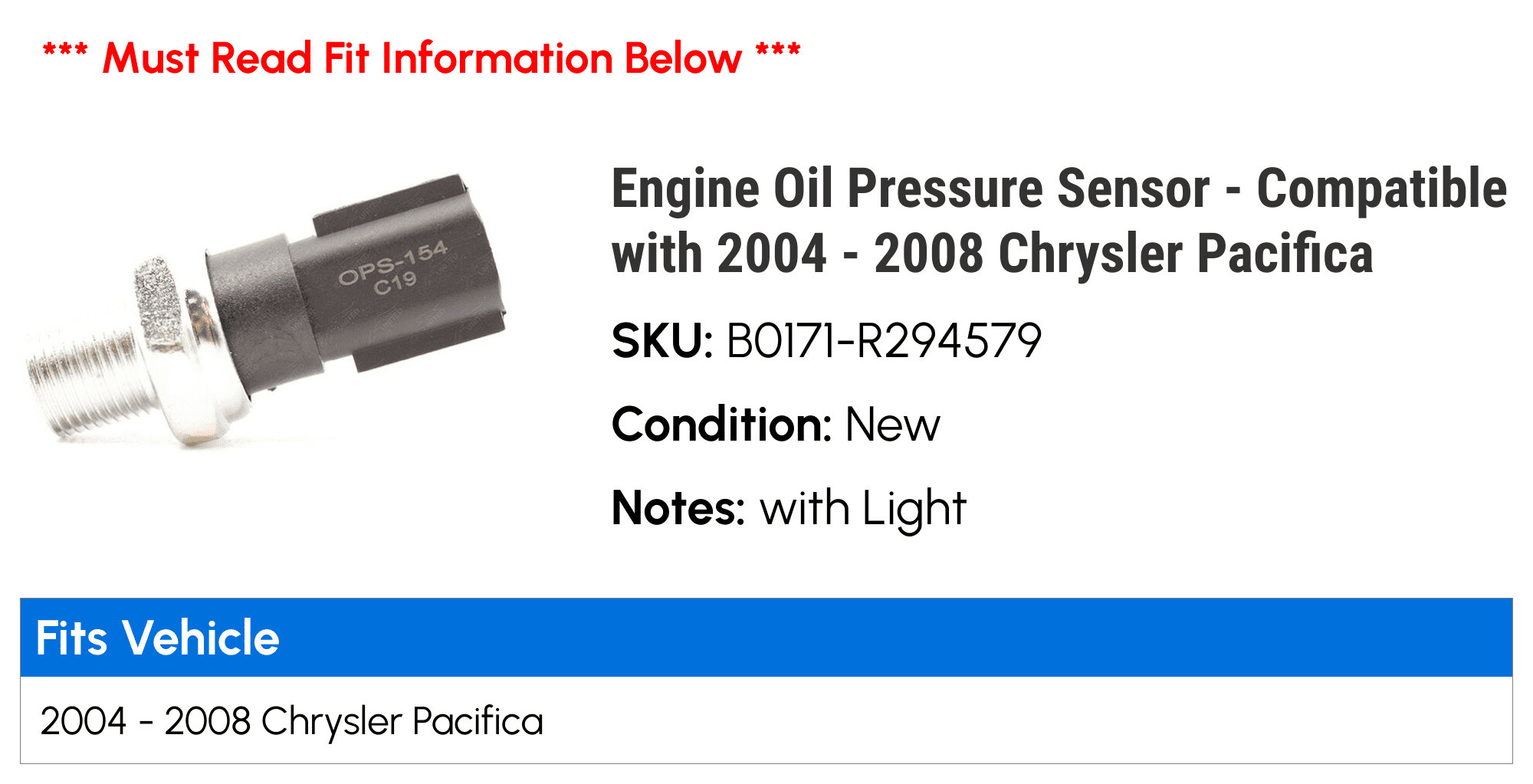 Engine Oil Pressure Sensor - Compatible with 2004 - 2008 Chrysler Pacifica 2005 2006 2007