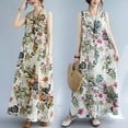 thumbnail image 2 of Robe Sans Manches Rétro Grande Taille Ample Imprimée Coton et Lin Col Rond Longueur Femme rose Rouge 大码L, 2 of 6