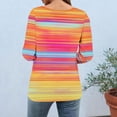 thumbnail image 3 of Uootdi Summer Tops for Women V Neck Horizontal Stripe Gradient 3/4 Sleeve Curved Hem Loose Fit Tops Coastal Stroll Lightweight Orange Tops Women, 3 of 7