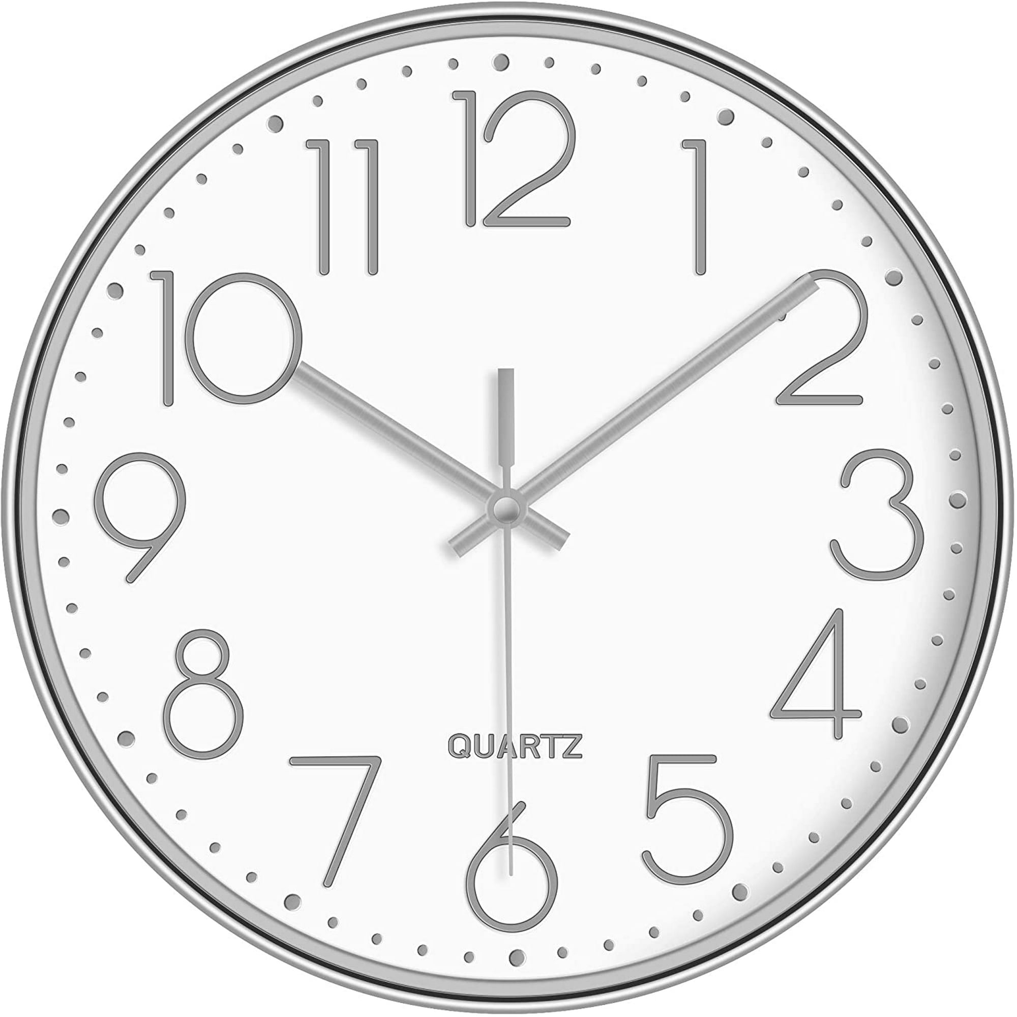 Horloge Murale Design Moderne Ronde 34 Cm, Silencieuse, Grands Chiffres, Fer Noir