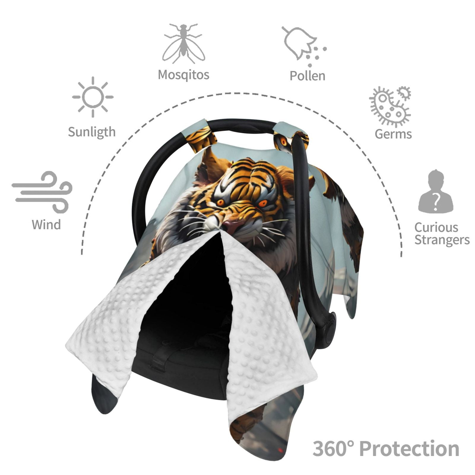 Car Seat Cover Baby - Ruins Tiger Warrior Breathable Infant Car Seat Cover for Baby Carseat, Lightweight Comfort Baby Essentials Must Haves Newborn Stuff for Girl Boy