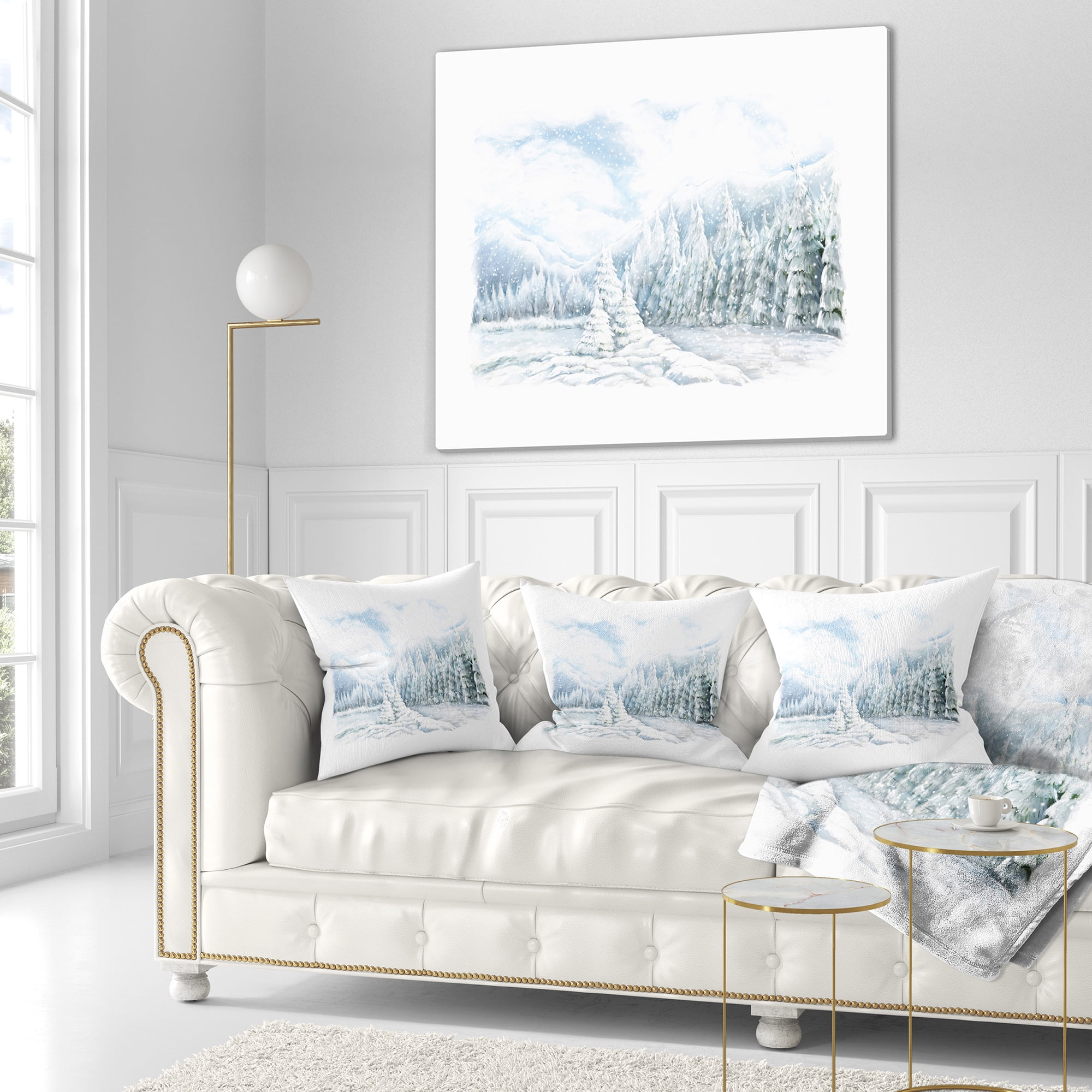 Designart Christmas Winter Happy Panorama - Landscape Printed Throw Pillow - 16x16