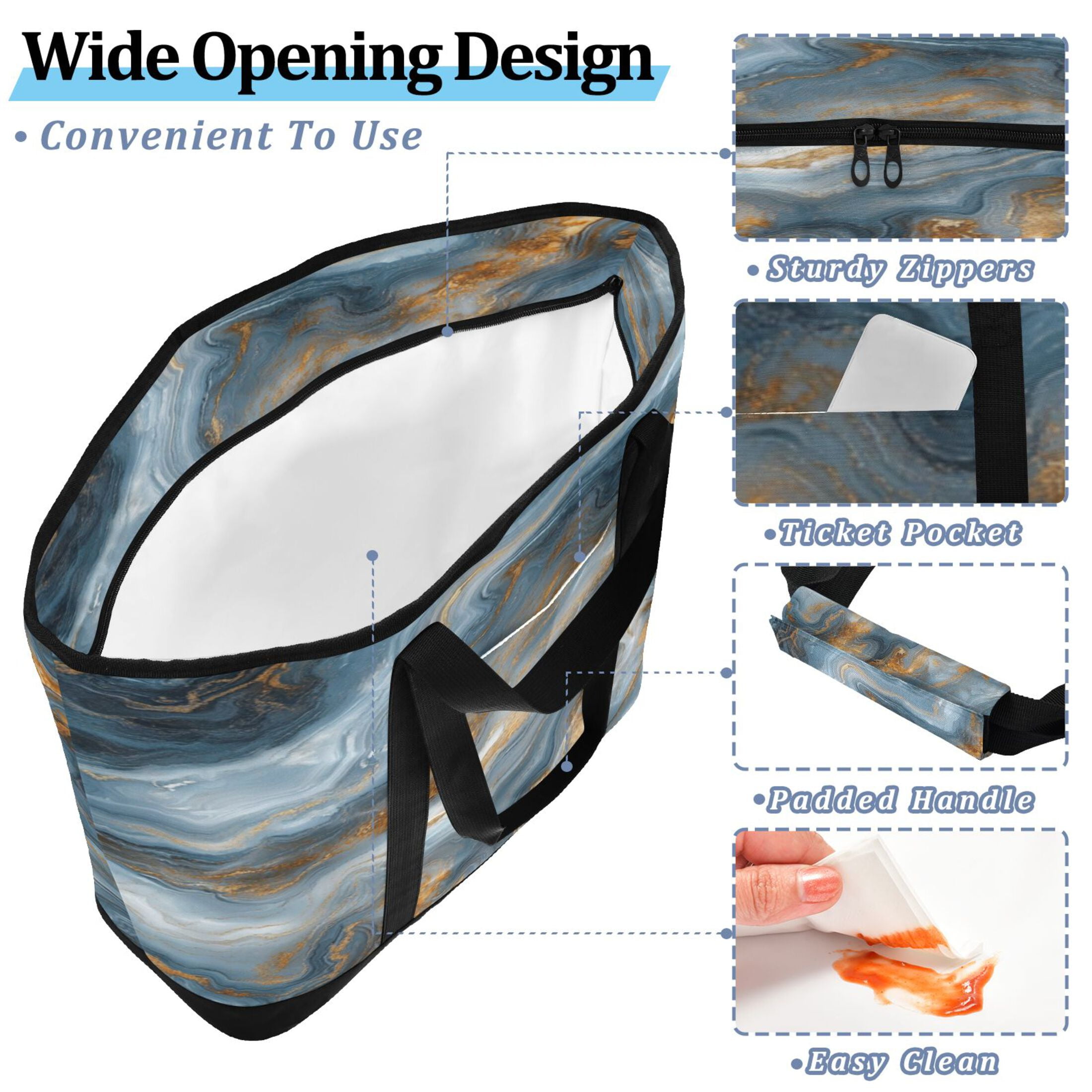 Large Hand-held Ice Pack Picnic Bag Insulation and Refrigeration Suitable for Shopping Picnics and Camping Blue Marble Stripe Pattern