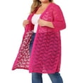 thumbnail image 4 of Agnes Orinda Women's Plus Size Valentines Day Cardigans Lace Lightweight Knit 3/4 Sleeves Cover Up Cardigans Hot Pink 4X, 4 of 6