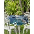 thumbnail image 2 of Outdoor Tablecloth with Umbrella Hole and Zipper, Teal Blue Oil Painting Round Table Cloth 54 Inch Waterproof Tablecloth, Retro Abstract Art Lake Forest Picnic Table Cover for Patio Camping, 2 of 7