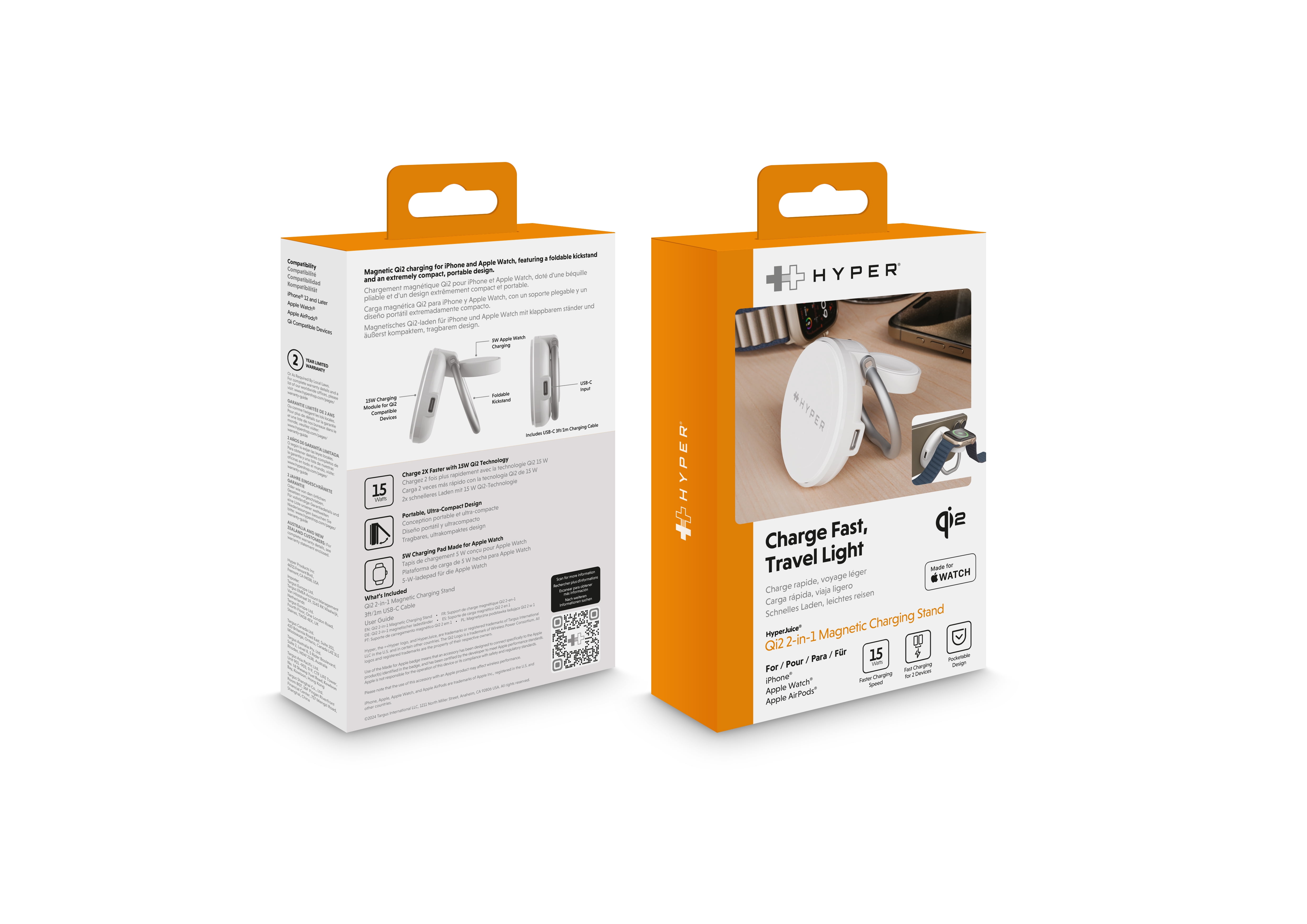 Hyper Qi2 2-in-1 Magnetic Charging Stand, White