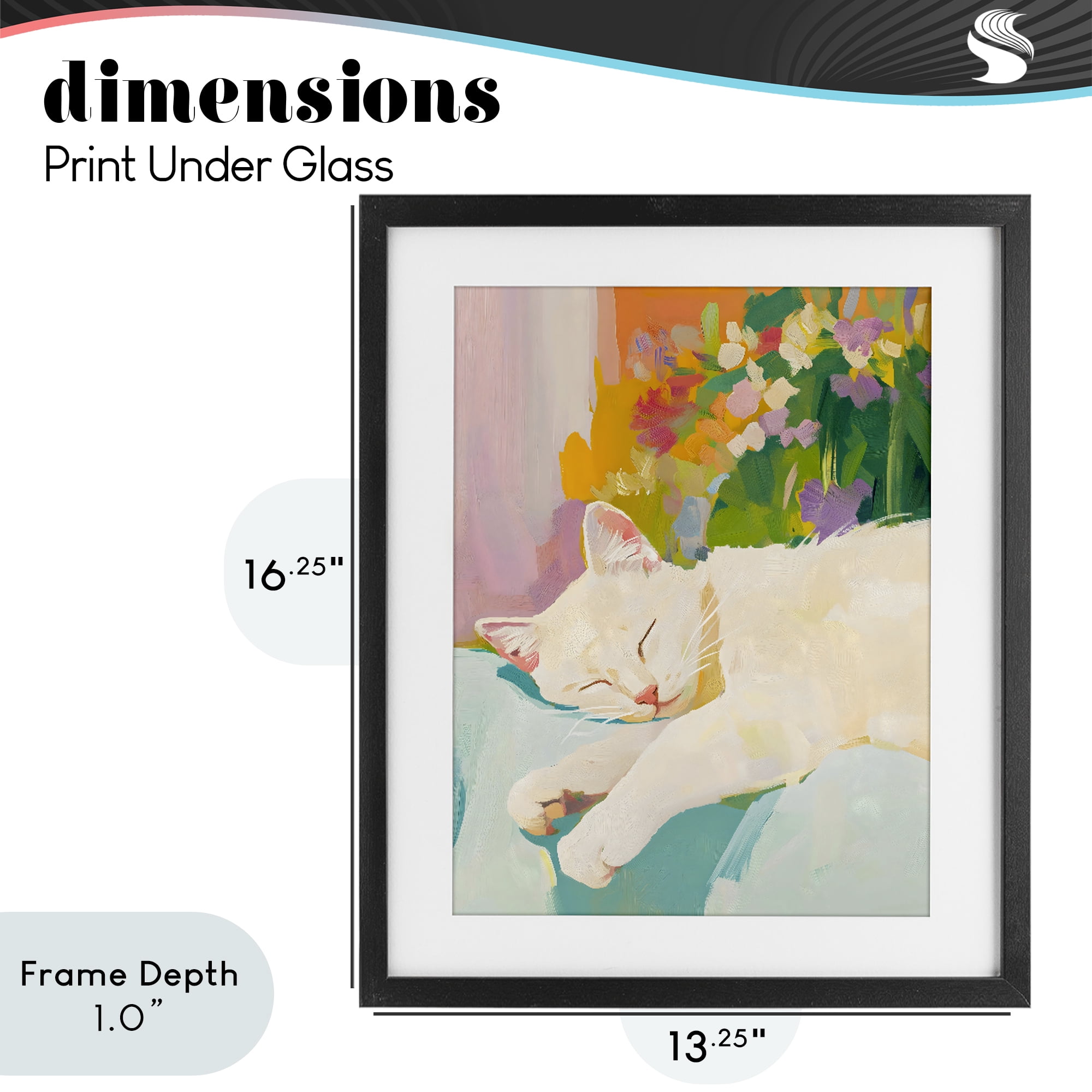 Stupell Industries Sleeping Cat with Flowers Black Framed Print Under Glass, design by The Prints Vibe