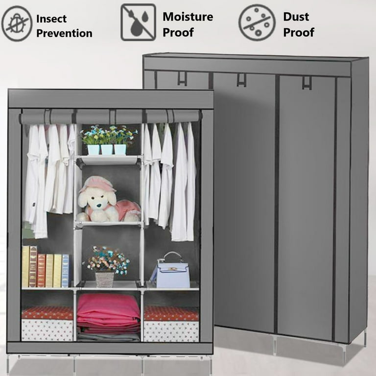 BN-LINK Portable Closet Wardrobe, Wardrobe Closet Organizer with Non-Woven Fabric Cover, 8 Compartments, Large Clothes Storage Organizer, 51.2x 17.7 x 67 Inches, Gray