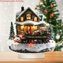 Ktoot 1pc Christmas House Tabletop Decor,2D Acrylic Christmas Cabin Steam Train & Trees, Festive Desktop Decoration for Home Holiday & Winter Party – Unique Xmas Gift