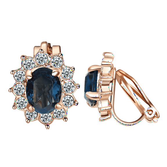 Yoursfs Blue Austria Crystal Clip on Earrings for Women Vintage Sunshine Floral 18K Gold Plated Hypoallergenic Non Pierced Earring Jewelry Gifts