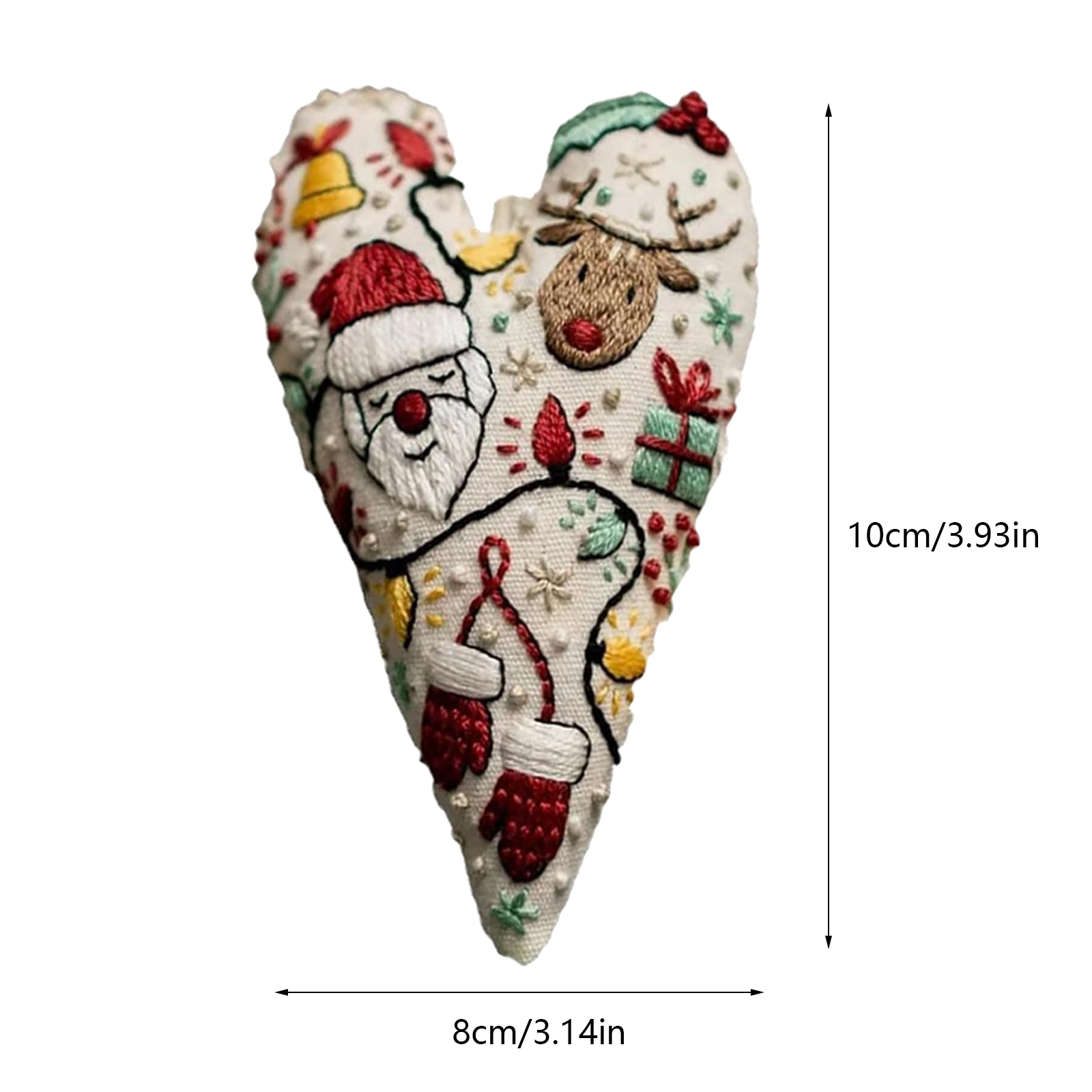 Embroidery Christmas Ornament Kits, Hand Embroidery Tree Hanging Ornament, DIY Heart Embroidery Christmas Decoration Cross Stitch Kit with Needles