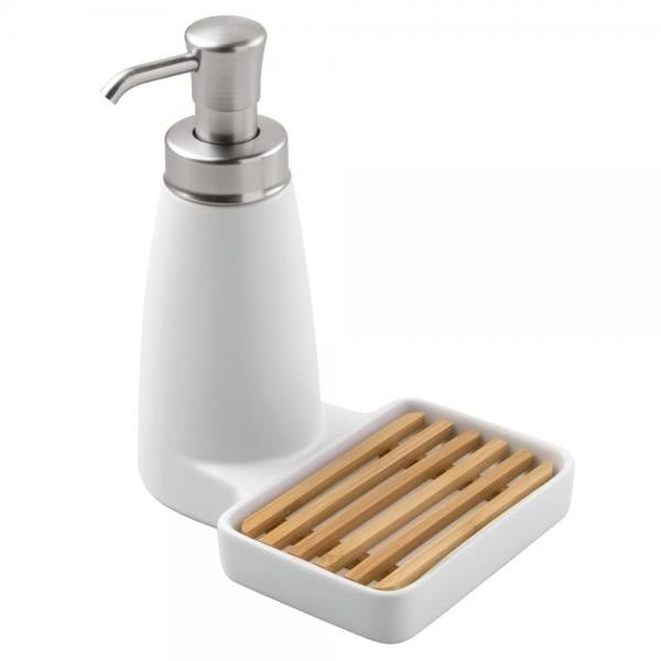 Interdesign Benton Soap Dispenser Pump With Sponge Tray Kitchen Sink Organizer White Natural Brushed Walmart Com Walmart Com