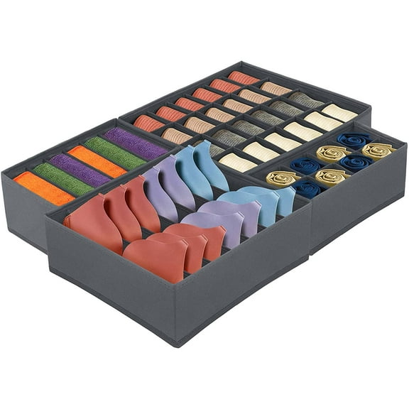 Underwear Organizer, 4 PCs Foldable Closet Dresser Drawer Organizer for Clothes, Lingerie, Bra, Panty, Sock, Tie and Belt Storage (Dark Grey)