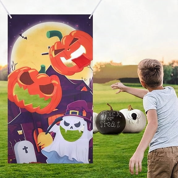 Festive Halloween Bean Game Toss Game Spooky Pumpkin Ghost Moon Banner