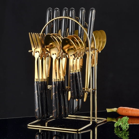Blaxill Gold Stainless Steel Flatware Set | 24-Piece Silverware Set Service for 6 | Mirror Polished Modern Cutlery Set with Knives Forks Spoons | Dishwasher Safe Gift Box Included