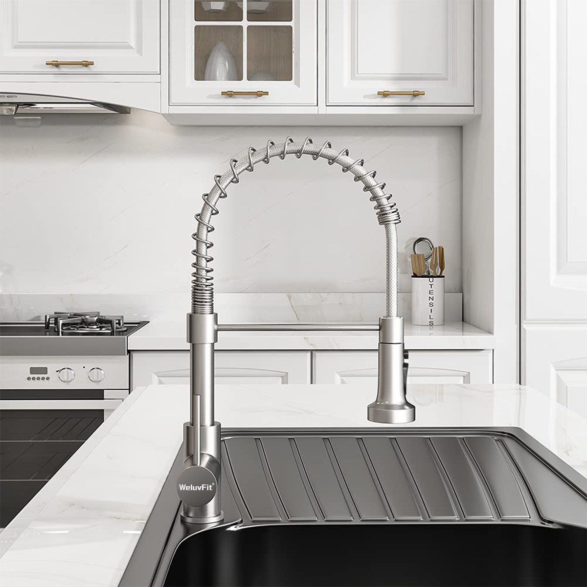 WeluvFit Kitchen Faucet with Pull Down Sprayer, Dual Function Sprayhead in Stainless Steel Finish