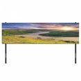 thumbnail image 3 of Nature Headboard, Rising Sun over Calm Riverbed with Trees and Meadows Shrubs Hillside Cloudy Sky, Upholstered Decorative Metal Bed Headboard with Memory Foam, King Size, Multicolor, by Ambesonne, 3 of 4