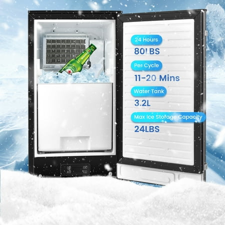 Costway - Built-in Ice Maker Free-Standing/Under Counter Machine 80lbs/Day w/ Drain Pump - Silver/Black