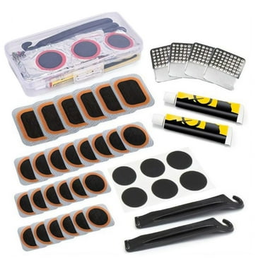 AYFFDIYI Bike Tire Patch Repair Kit, Bicycle Motorcycle Tire Glueless Self-Adhesive Patches with Metal Rasps, Portable Storage Box for Road Mountain and Commuter Bikes L3C2