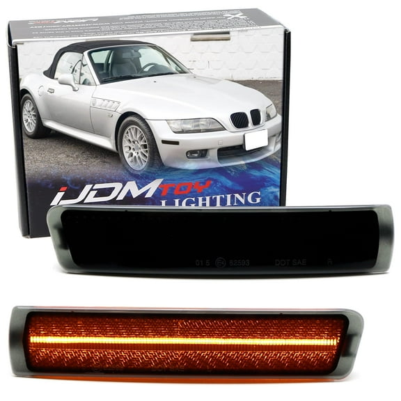 Black-Out Smoked Lens Front Bumper Amber Full LED Strip Side Marker Lights For 1996-2002 BMW Z3 Roadster Convertible, Z3-M Coupe