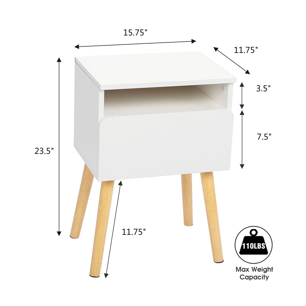 Kadyn Set of 2 Modern wood bedside tables, Bedroom bedside table with Drawer, Bedside Furniture for Living Room, White Kadyn Set of 2 Modern wood bedside tables, Bedroom bedside table with Drawer, Bedside Furniture for Living Room, White