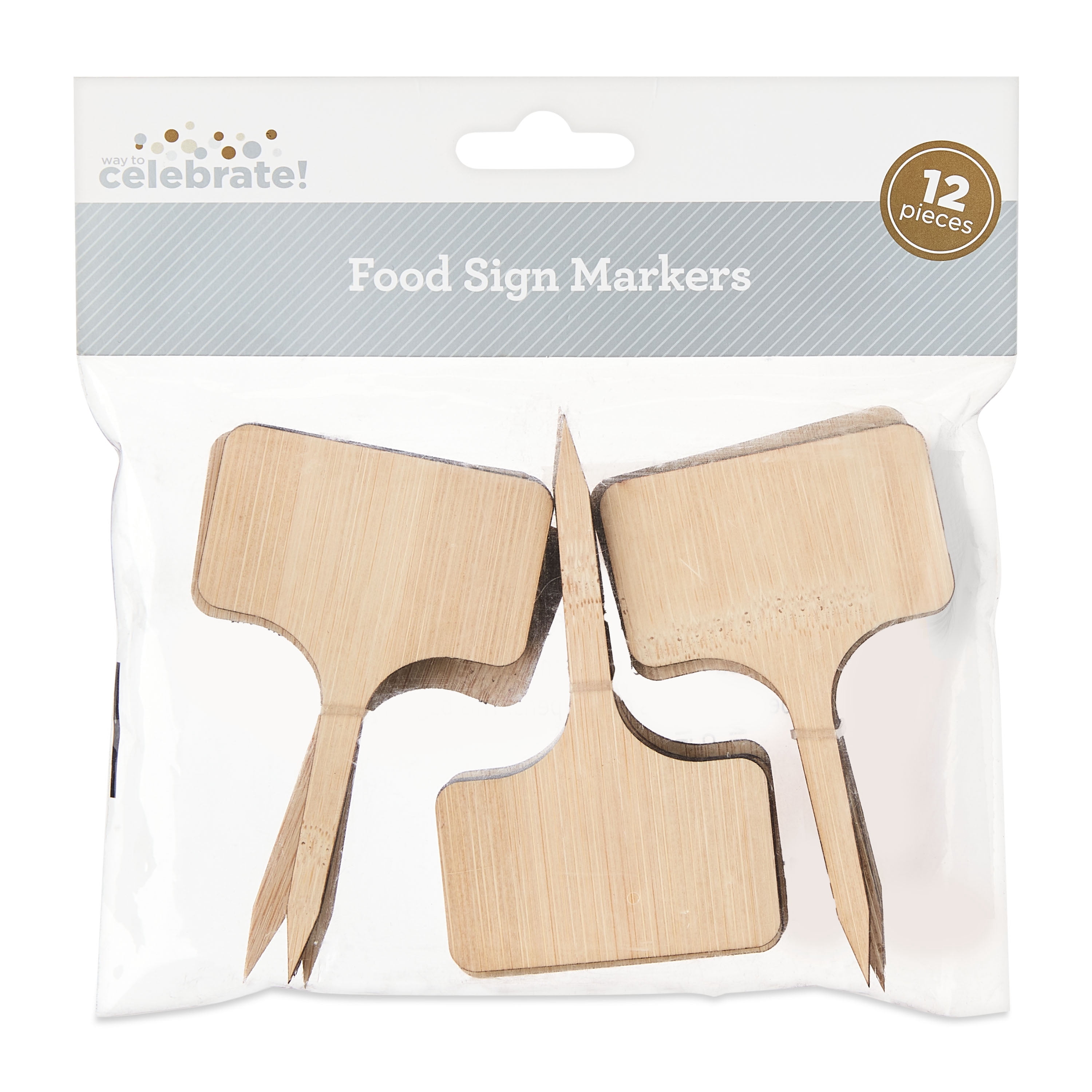 Way To Celebrate Wooden Food Label Tags, 12 Pieces, Brown, 4"