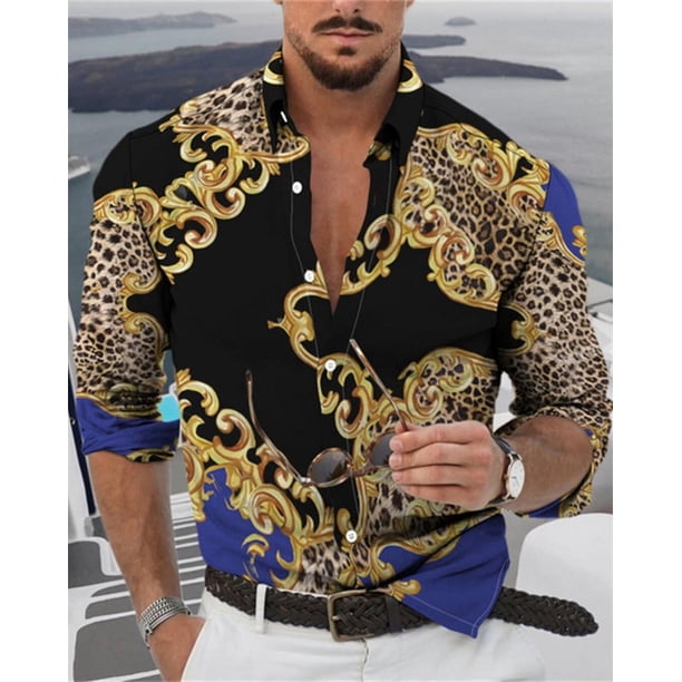 Camisas sociales de lujo para hombres, camisas con botones de solapa, blusas casuales con estampado a cuadros, blusas de manga larga, blusas tipo cárdigan para fiesta de graduación para hombres 2024