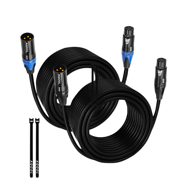 Cable de micrófono XLR Cables AQOOL de 25 pies, paquete de 2 unidades, macho a hembra
