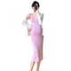 thumbnail image 2 of Vestido de seda helada de punto para mujeres embarazadas de verano de maternidad + traje de dos piezas de cárdigan, 2 of 5
