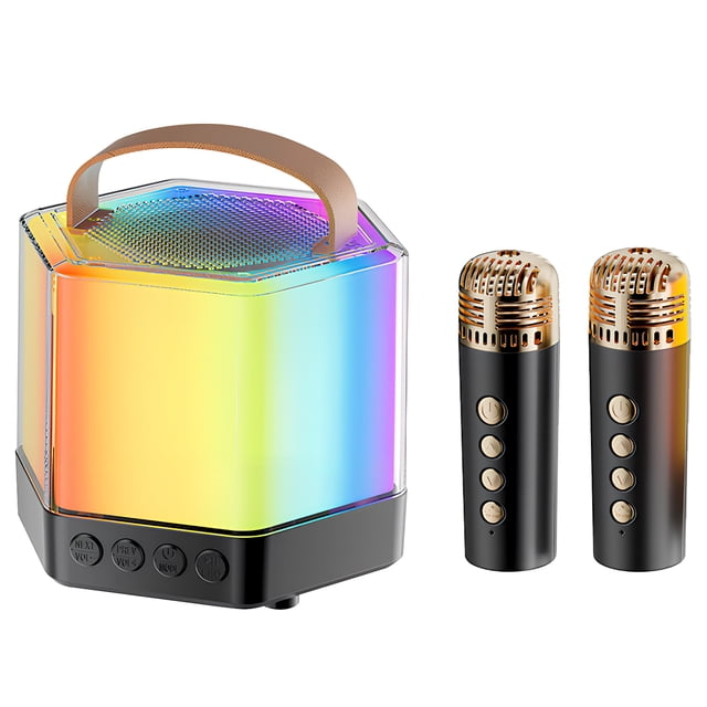 FELTECHELECTR Mini máquina de karaoke, máquina de canto, altavoz de karaoke portátil con micrófonos para adultos, niñas y niños, fiestas de cumpleaños