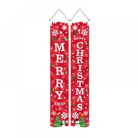Christmas Porch Sign  Santa Clause and Snowman Merry Christmas Hanging Banners for Holiday Home Indoor Outdoor Porch Wall Christmas Decoration (12 x 72 Inch)