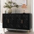 thumbnail image 5 of CBJCBJ 48″ Retro Storage Cabinet with 4 Doors, Hollow Carved Buffet Hutch for Living Room, Kitchen, Dining & Entryway, Vintage Decorative Organizer (Black), 5 of 8