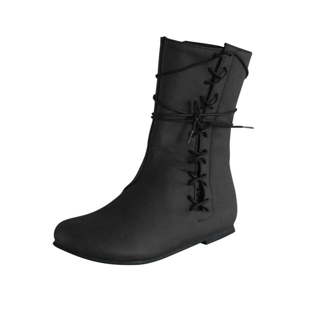 Mens Winter Flat Heel Leather Strap Warm Lace Up Vintage Neutral Mid Boot Rider Boots