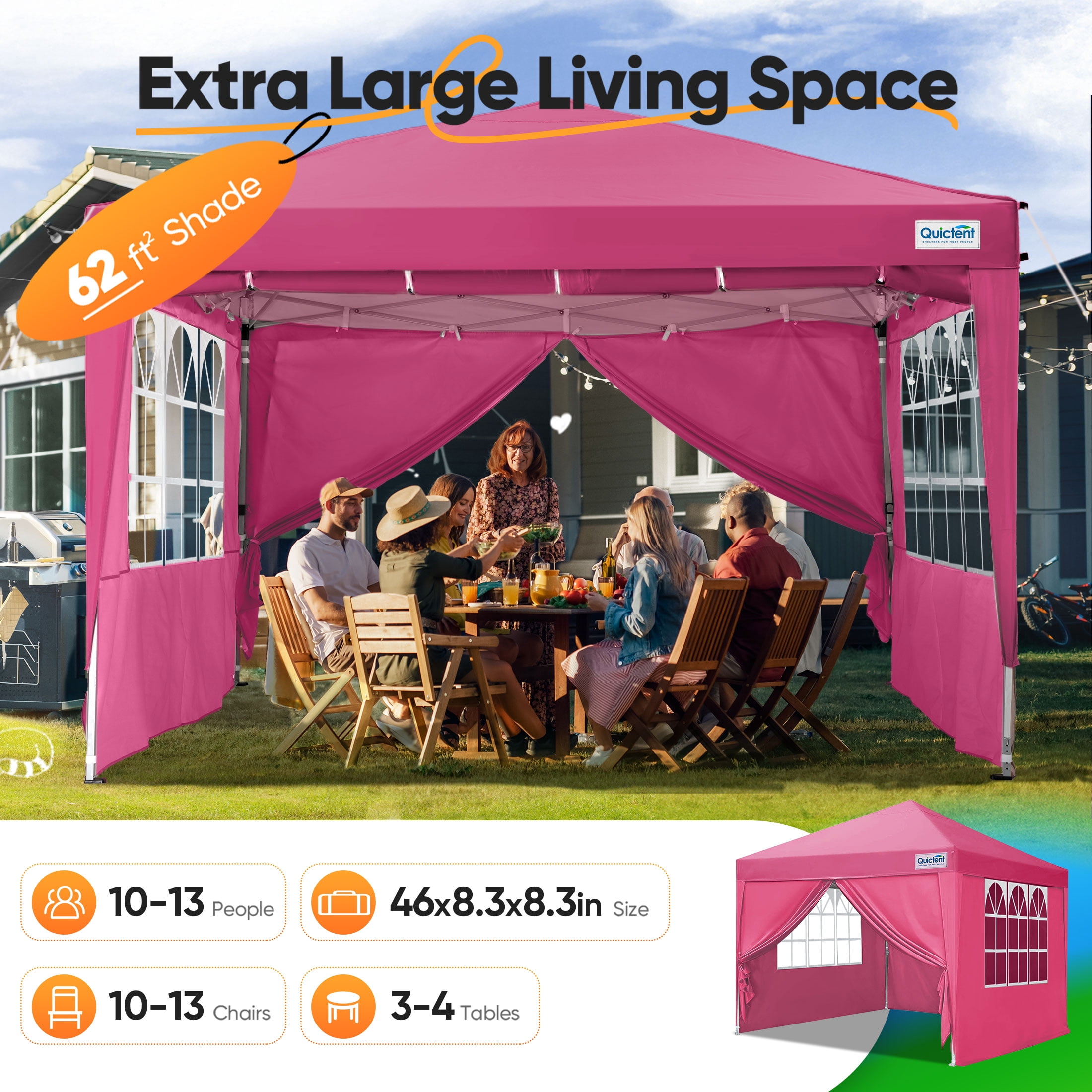 Quictent 7.8x7.8FT Pop Up Canopy Tent Adjustable Height Instant