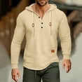 thumbnail image 2 of XuJwPNcy Men's Causal Pullover Hoodie Lightweight Solid Color Hooded Sweatshirt Tops Long Sleeve Knit Henley Shirt（Apricot,X-Large), 2 of 5